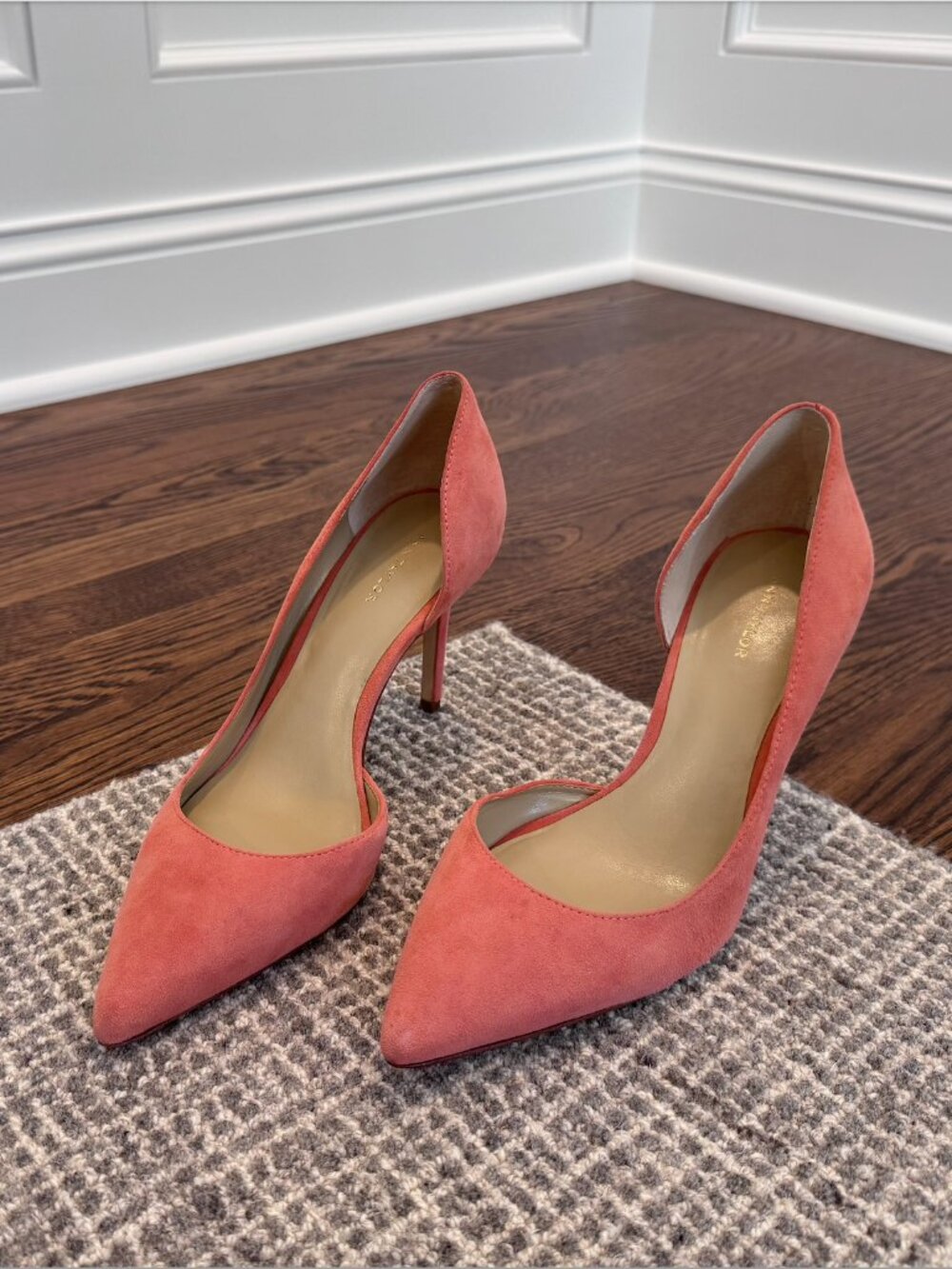 Ann Taylor Coral Pink Suede D'Orsay Pointed Toe Stiletto Pumps Sz 7